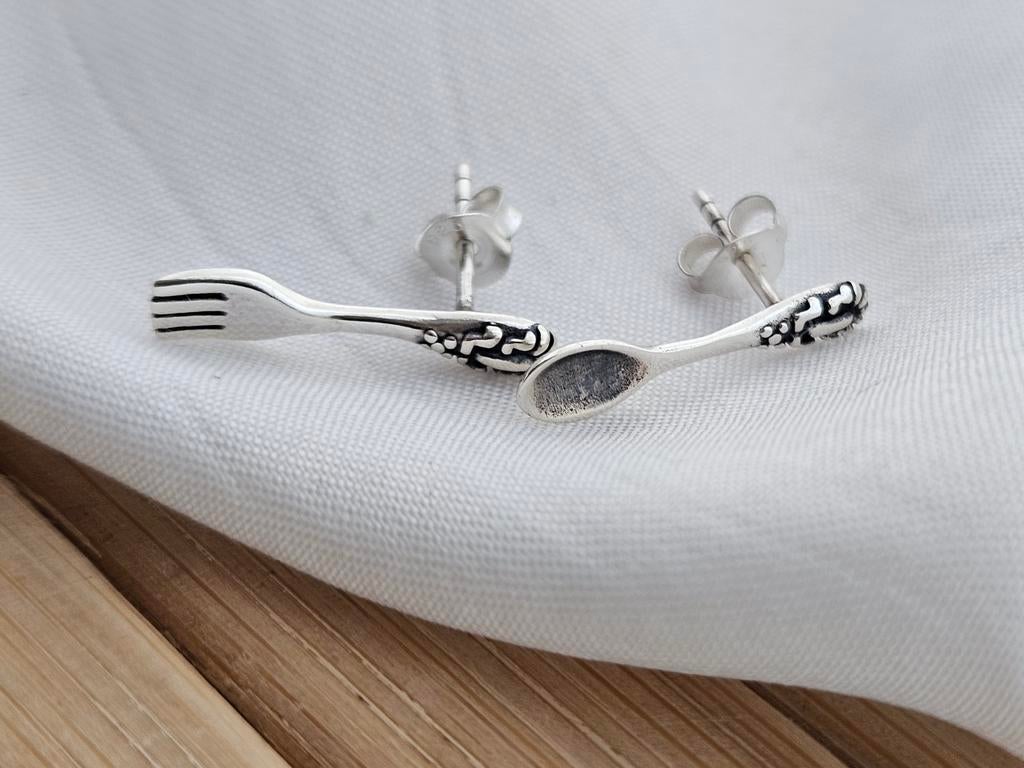 Sterling zilveren Mes en vork bestek oorbellen, Sieraden, Tassen en Uiterlijk, Nieuw, Ophalen of Verzenden, Knopjes of Stekers