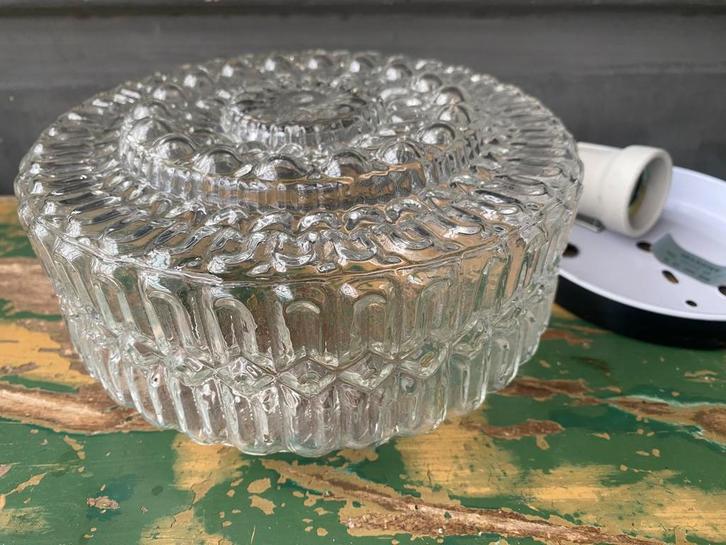 Plafonniere plafondlamp lamp wandlamp vintage rond glazen, Huis en Inrichting, Lampen | Plafondlampen, Gebruikt, Glas, Ophalen of Verzenden