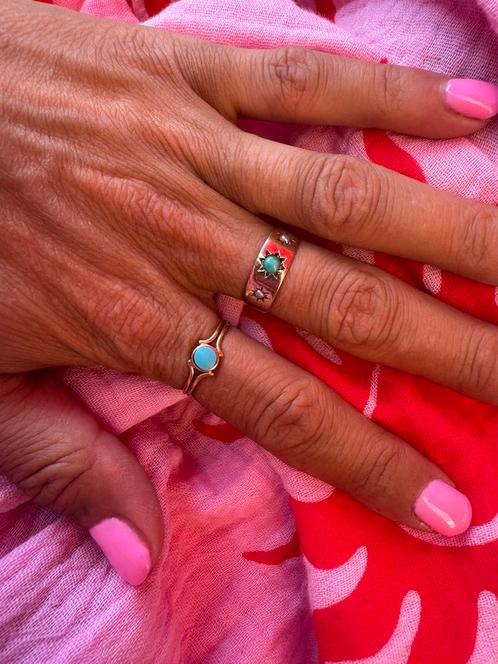 14 karaats vintage turquiose ring goud, Sieraden, Tassen en Uiterlijk, Ringen, Dame, Kleiner dan 17, Goud, Ophalen