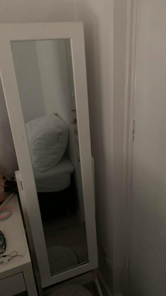 Witte Staande Spiegel met Sieraden Opbergruimte, Huis en Inrichting, Woonaccessoires | Spiegels, Gebruikt, Minder dan 50 cm, 150 tot 200 cm