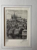 Ets van de Karelsbrug in Praag, gesigneerd en genummerd, Antiek en Kunst, Kunst | Etsen en Gravures, Ophalen of Verzenden
