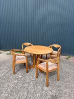Vintage eettafel 4 stoelen uitschuifbaar rond ovaal setprijs, Huis en Inrichting, Tafels | Eettafels, Ophalen, Gebruikt, 100 tot 150 cm