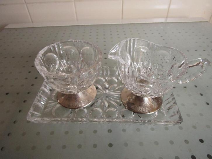 Kristallen roomstel met verzilverde voetjes, Antiek en Kunst, Curiosa en Brocante, Ophalen of Verzenden