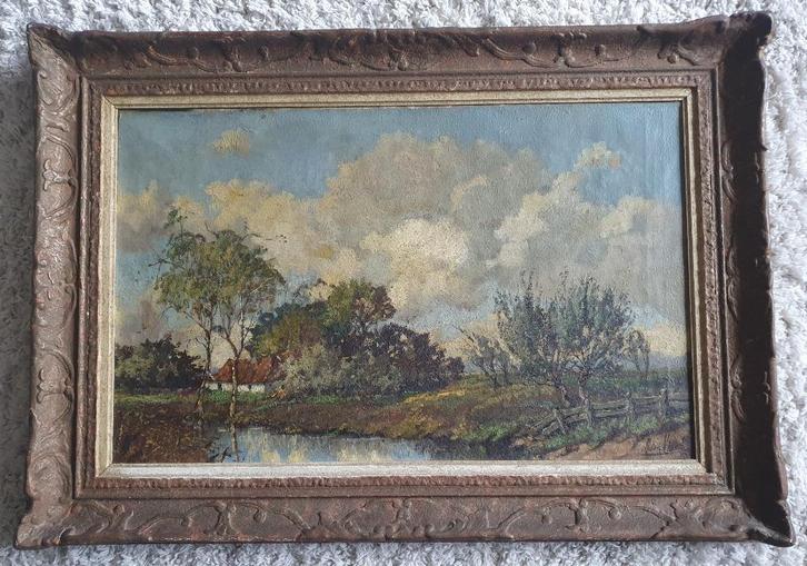Schilderij landschap met boerderij van Adri Visser 1887-1969, Antiek en Kunst, Kunst | Schilderijen | Klassiek, Ophalen