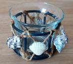 WAXINELICHTJE METAAL/GLAS  MET SCHELPEN, Verzenden, Zo goed als nieuw, Metaal, Kandelaar