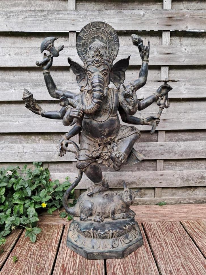 Beeld van Ganesh dansend op zijn vahana/brons/India/Azië, Verzamelen, Beelden en Beeldjes, Nieuw, Ophalen of Verzenden
