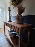 Teak sidetable met 2 lades en onderplank, Ophalen, Gebruikt, 100 tot 150 cm, 25 tot 50 cm