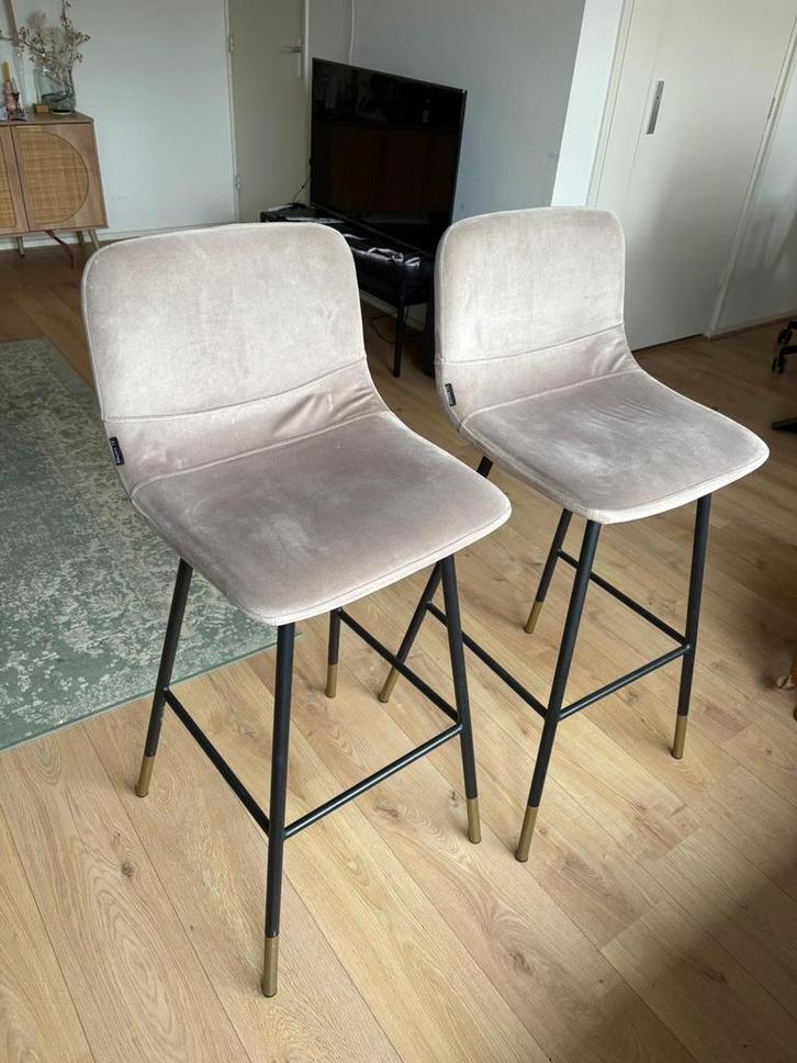 2 Taupe Barkrukken - Bronx 71, Huis en Inrichting, Barkrukken, Zo goed als nieuw, 60 tot 90 cm, Metaal, 2 krukken, Met voetsteun