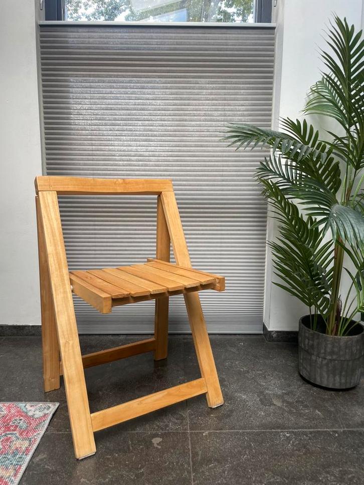 Vintage houten inklapbare stoel – retro en stevig, Huis en Inrichting, Stoelen, Gebruikt, Eén, Hout, Bruin, Ophalen