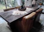 4 stoere schapenleren eetkamerstoelen, Huis en Inrichting, Stoelen, Ophalen, Zo goed als nieuw, Bruin, Vijf, Zes of meer stoelen