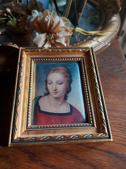 Mooi klein Brocante lijstje met afbeelding dame op zijde, Antiek en Kunst, Curiosa en Brocante, Ophalen of Verzenden