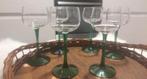 6 vintage wijnglazen Luminarc France op groene, hoge voet, Huis en Inrichting, Keuken | Servies, Glas, Overige stijlen, Glas of Glazen