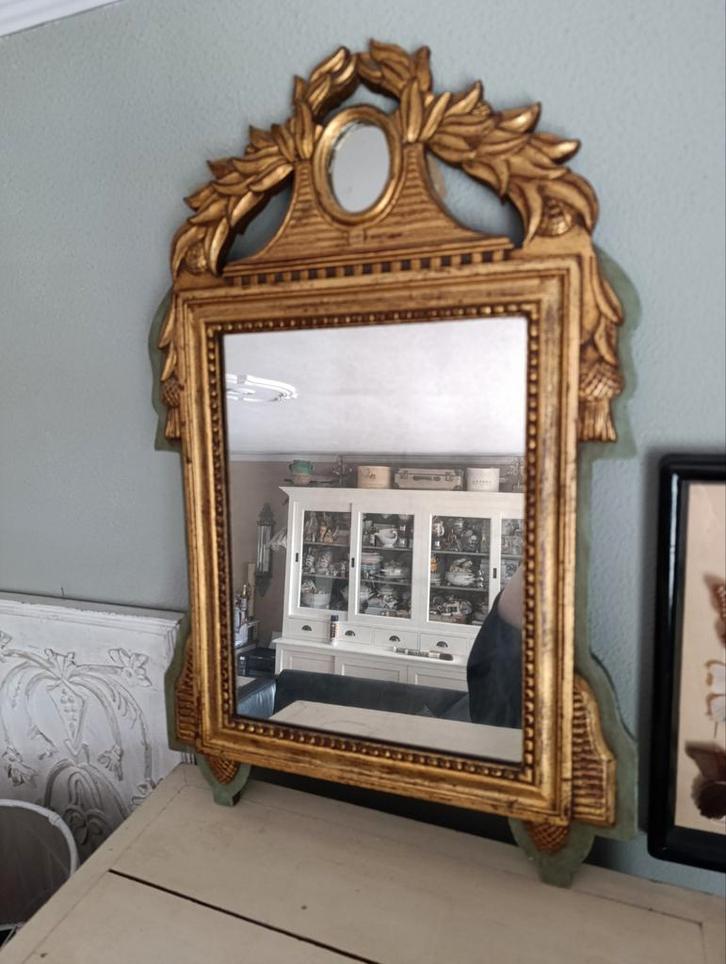 Zeldzame Antieke Franse Bruidsspiegel 18 eeuws, Antiek en Kunst, Antiek | Spiegels, Minder dan 50 cm, Rechthoekig, Ophalen of Verzenden