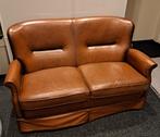 Klein retro bruin lederen bankje, Ophalen, Gebruikt, Tweepersoons, Rechte bank