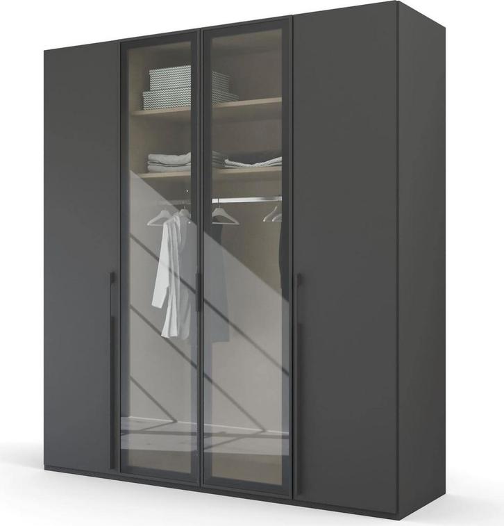 SHOWMODEL KLEDINGKAST Skat Grafiet 4-deurs 2 glasdeuren, Huis en Inrichting, Kasten | Kledingkasten, Nieuw, 200 cm of meer, 200 cm of meer