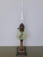 vintage Franse art-deco olielamp uranium-glas marmer h= 63cm, 50 tot 75 cm, Ophalen of Verzenden, Glas, Gebruikt