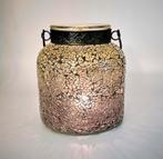 Sfeervol windlicht met metalen handvat - H16, Huis en Inrichting, Woonaccessoires | Kandelaars en Kaarsen, Bruin, Ophalen of Verzenden