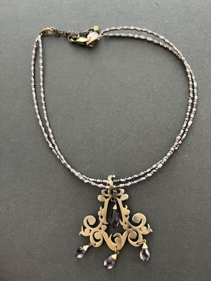 Dyrberg/Kern bronskleurige ketting zoetwaterparels, Sieraden, Tassen en Uiterlijk, Kettingen, Zo goed als nieuw, Overige materialen