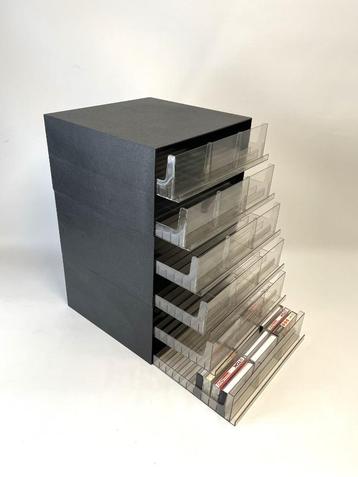 Cassette opbergbox + lades, kunststof vintage, jaren ‘70-'80 beschikbaar voor biedingen