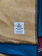 Zachte Wollen Deken - Turquoise/Mosterd - 220x220cm, Huis en Inrichting, Ophalen of Verzenden, Zo goed als nieuw, Tweepersoons