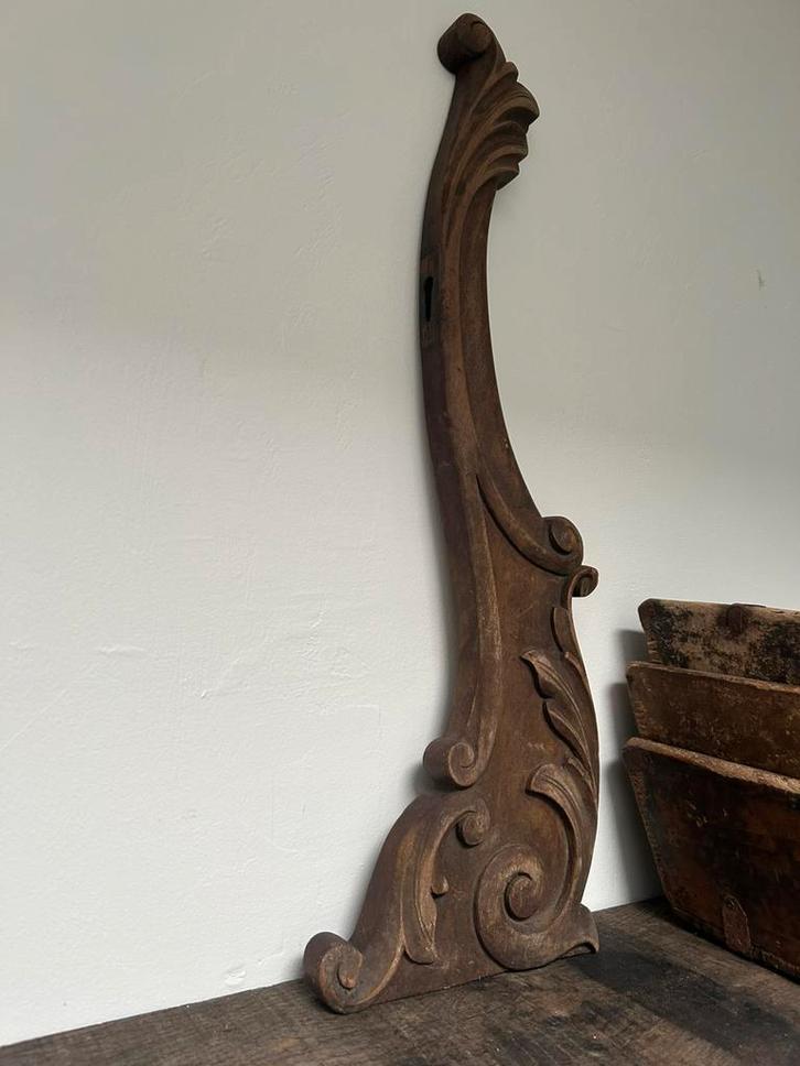 Oud houten ornament decoratie sober sleets imperfect, Antiek en Kunst, Curiosa en Brocante, Ophalen of Verzenden