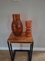 Houten bijzettafeltjes , mangohout met staal, Huis en Inrichting, Tafels | Sidetables, Ophalen, Zo goed als nieuw, 25 tot 50 cm