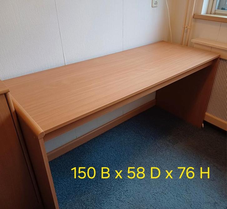 Bureau  met losse ladeblok, Huis en Inrichting, Bureaus, Gebruikt, Bureau, In hoogte verstelbaar, Met wielen, Ophalen