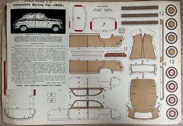 Fiat 1400 modelbouwplaat jaren 50 kartonnen schaalmodel beschikbaar voor biedingen