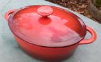 Prachtig kersenrode gietijzer pan druipdeksel 27 cm (G105), Gebruikt, Gietijzer, Ophalen of Verzenden, Keramische plaat