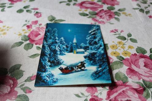 3D Stereo Postkaart - Arreslee met Paarden, Kerk in de Snow, Verzamelen, Ansichtkaarten | Themakaarten, Ongelopen, 1960 tot 1980