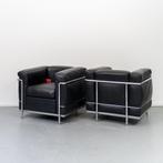 ACTIE!! 4 x Cassina Le Corbusier LC2 fauteuil Zwart Leer, Gebruikt, Metaal
