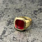 14k gouden ring robijn zegelring heren, Ophalen of Verzenden, Nieuw, Goud