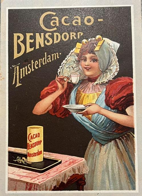 antiek reclamekaartje litho Bensdorp blikje cacao Amsterdam, Verzamelen, Merken en Reclamevoorwerpen, Zo goed als nieuw, Ophalen of Verzenden