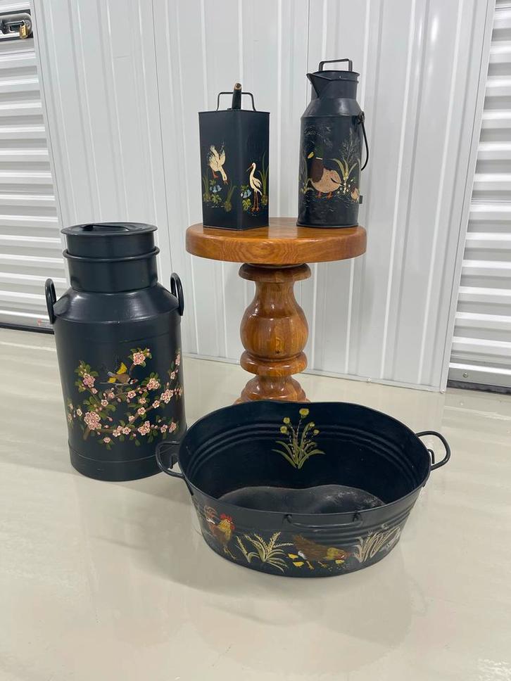 Handbeschilderde Melkbus, Oliekan, melkkan en zinken bak., Antiek en Kunst, Antiek | Woonaccessoires, Ophalen of Verzenden