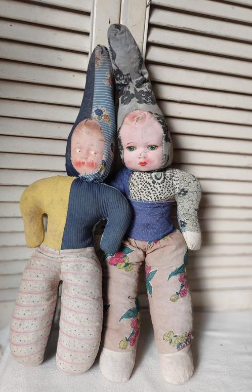 antieke pop, 2 shabby sleetse lappen poppen, Verzamelen, Poppen, Gebruikt, Pop, Ophalen
