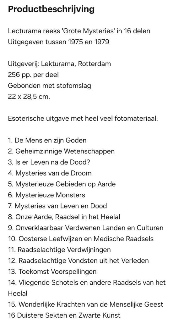 Lecturama, Serie "Grote Mysteries", Gelezen, Complete serie, Ophalen of Verzenden, Lecturama