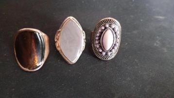  3 Messing Brass Edelsteen Ringen (2x 16,5mm, 1x 19mm) beschikbaar voor biedingen