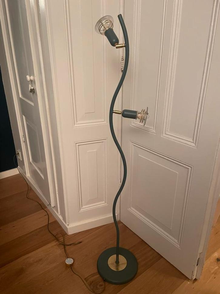 Vintage Turquoise Vloerlamp - 140cm, Huis en Inrichting, Lampen | Vloerlampen, Gebruikt, 100 tot 150 cm, Metaal, Ophalen