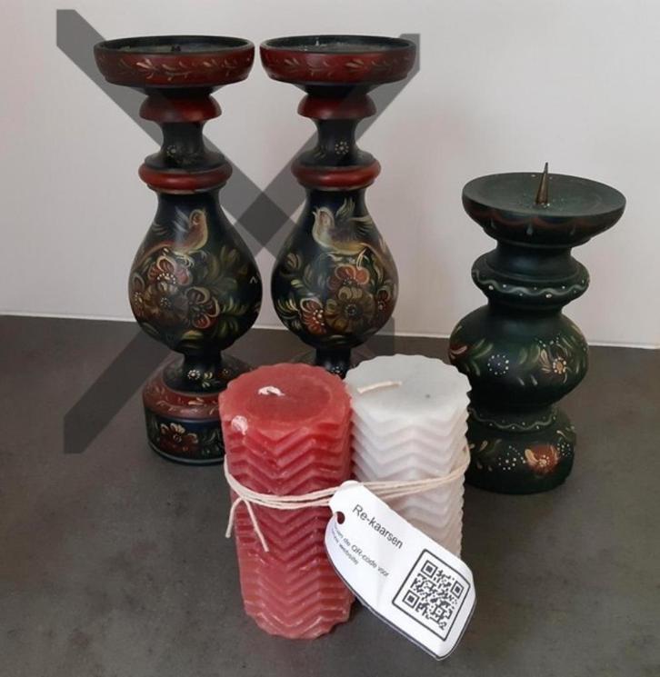 Hindeloopen houten kaarsenstandaard, 18 cm hoog, Huis en Inrichting, Woonaccessoires | Kandelaars en Kaarsen, Zo goed als nieuw