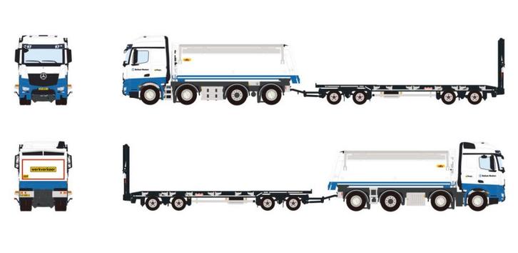 WSI MERCEDES ACTROS 8X2 + DIEPLADER BALLAST NEDAM, Hobby en Vrije tijd, Modelauto's | 1:50, Nieuw, Bus of Vrachtwagen, Wsi, Ophalen of Verzenden