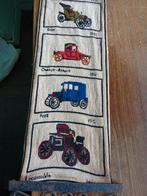 Vintage Koord met Oude Auto's - Handgeborduurd, Ophalen of Verzenden