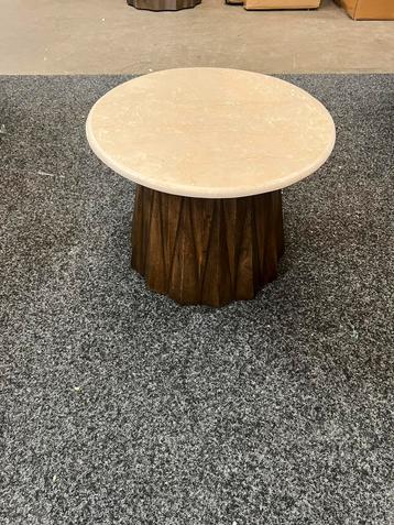 Bijzettafel/ salontafel marmer met mangohout poot  50cm beschikbaar voor biedingen