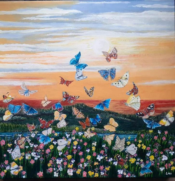 schilderij van Lies, acrylverf, 80x80 cm, Antiek en Kunst, Kunst | Schilderijen | Modern, Ophalen