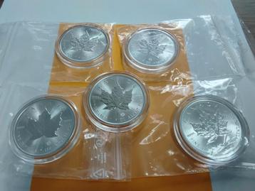5X MAPLE LEAF 2025 CANADA ZILVEREN MUNTEN 1 OUNCE  beschikbaar voor biedingen