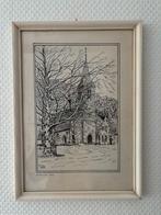 Antieke gravure / ets / prent Catharinakerk Roden in lijst., Antiek en Kunst, Ophalen of Verzenden