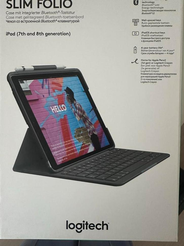 Logitech Slim Folio iPad 7e/8e generatie toetsenbord, Computers en Software, Apple iPads, Gebruikt, Apple iPad, Wi-Fi, 10 inch