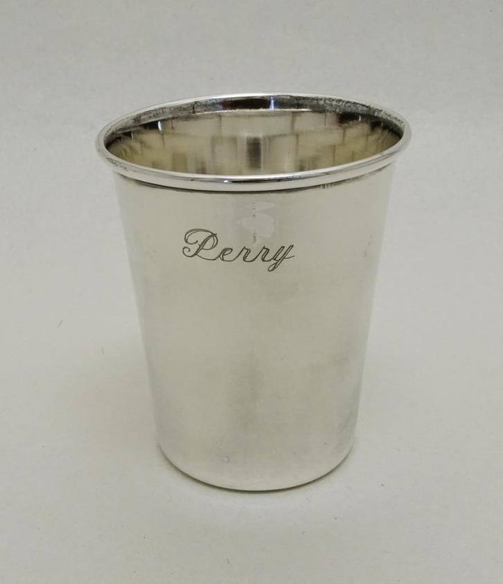 Lepelvaasje of beker/geboortebeker Perry verzilverd Keltum, Antiek en Kunst, Antiek | Goud en Zilver, Ophalen of Verzenden