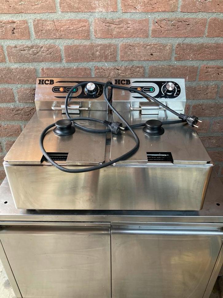 Dubbele friteuse + rvs onderkast, Witgoed en Apparatuur, Frituurpannen, Zo goed als nieuw, 4 liter of meer, Duo-friteuse, Uitneembare binnenpan