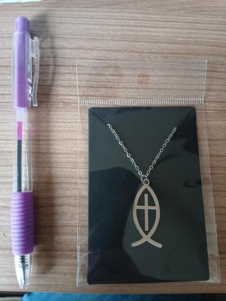 RVS Ketting met Vis Ichthus Kruis Hanger, Sieraden, Tassen en Uiterlijk, Kettingen, Nieuw, Overige materialen, Zilver, Met hanger