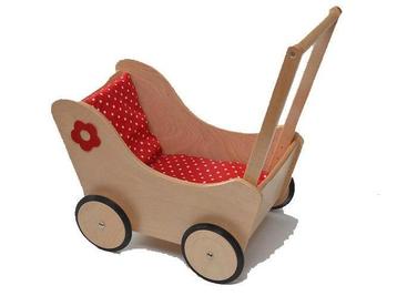 Houten poppenwagen met mankement 